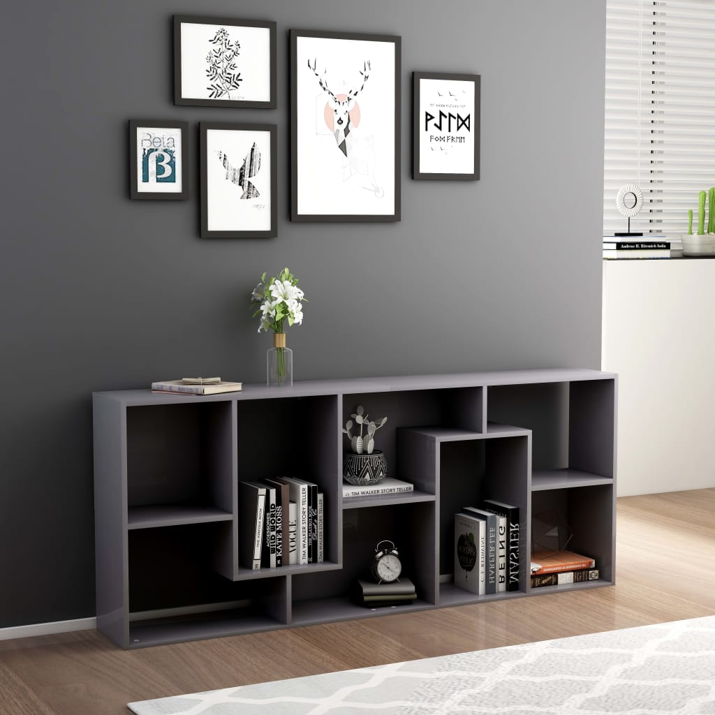 vidaXL Book Cabinet High Gloss Grey 67x24x161 cm Engineered Wood