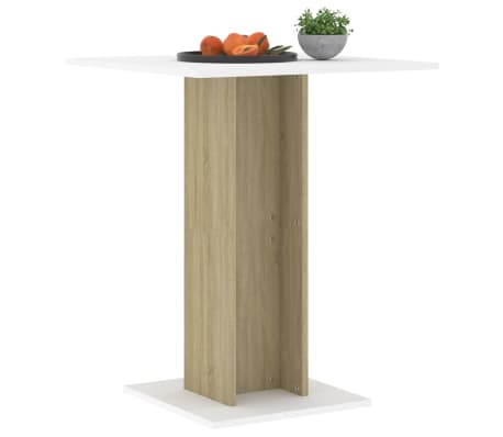 vidaXL bistro galds, balta, ozolkoka krāsa, 60x60x75cm, skaidu plāksne