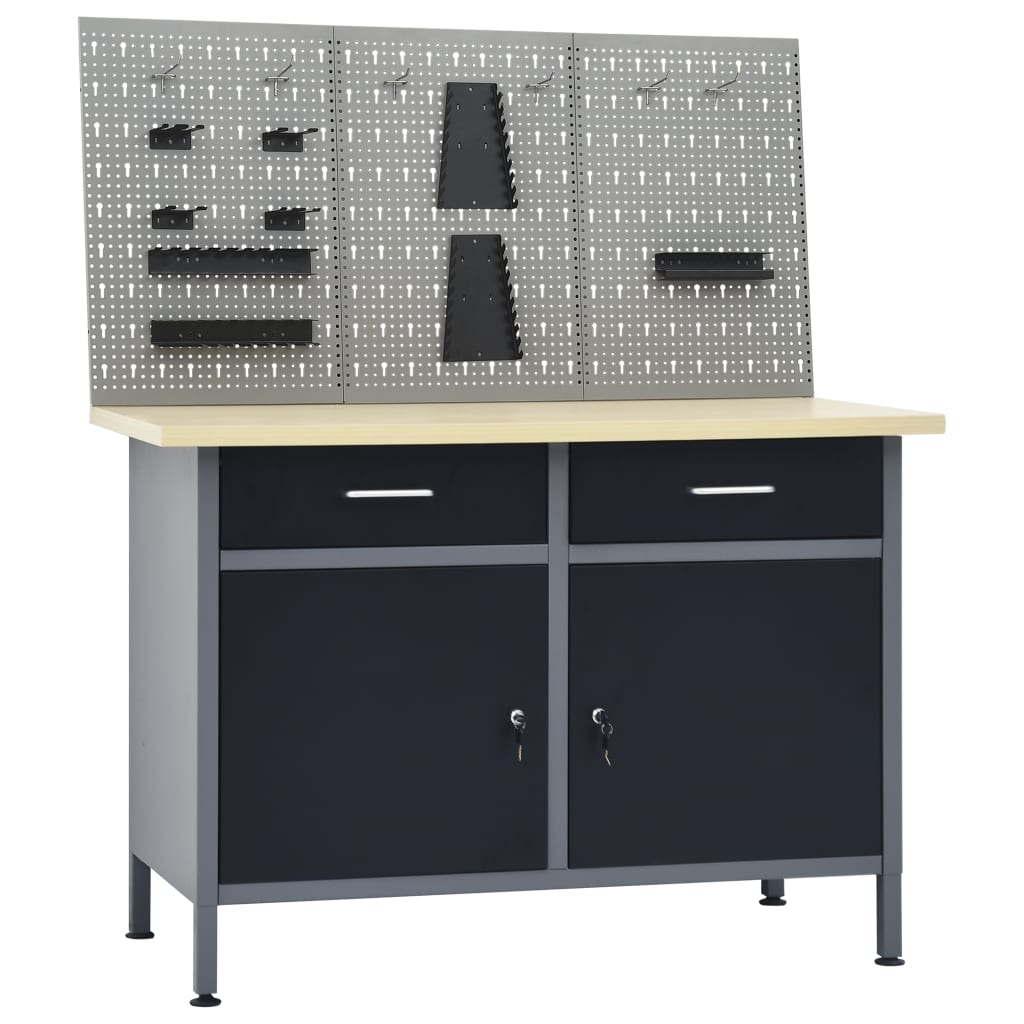 vidaXL Banc de lucru cu trei panouri de perete accesorii