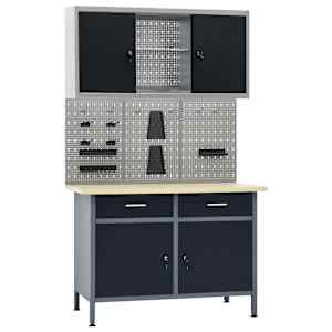 Delovna klop s tremi stenskimi paneli in eno omarico