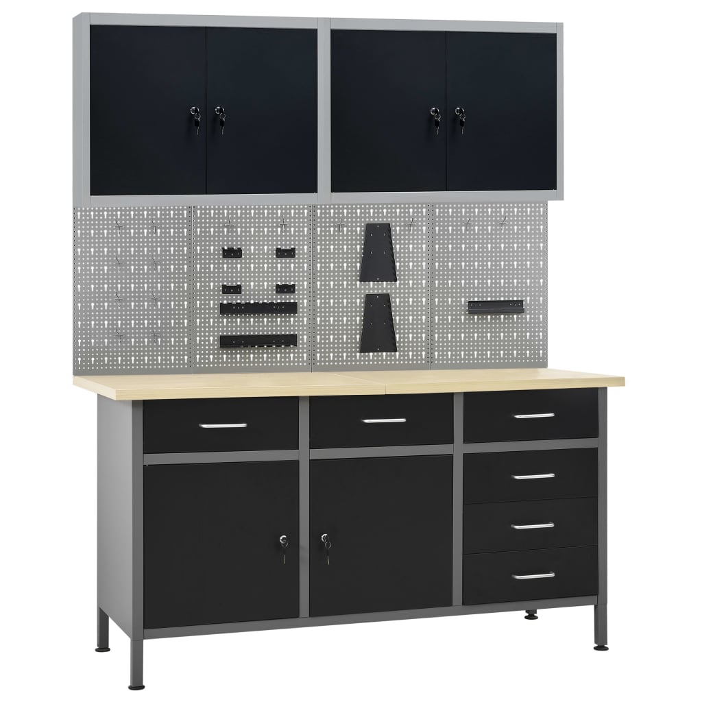 Image of vidaXL Workbench with Four Wall Panels and Two Cabinets