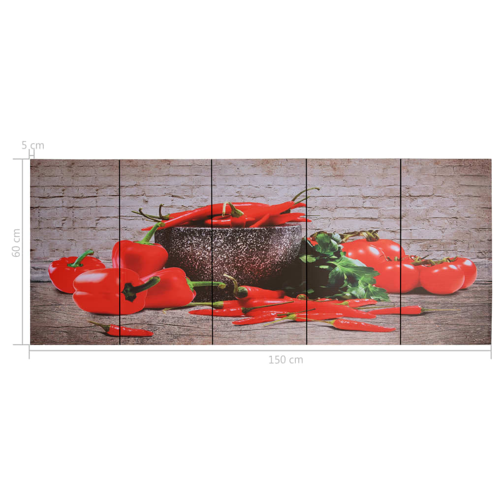 Sada nástěnných obrazů na plátně Paprika barevná 150 x 60 cm