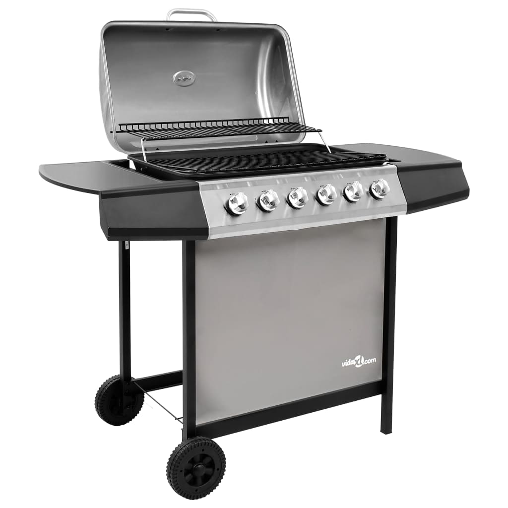 vidaXL fekete és ezüst gáz grillsütő 6 égővel
