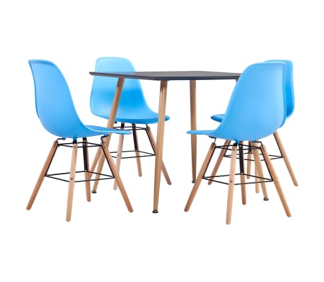vidaXL Essgruppe 5-tlg. Kunststoff Blau Esstisch 4 Stühle
