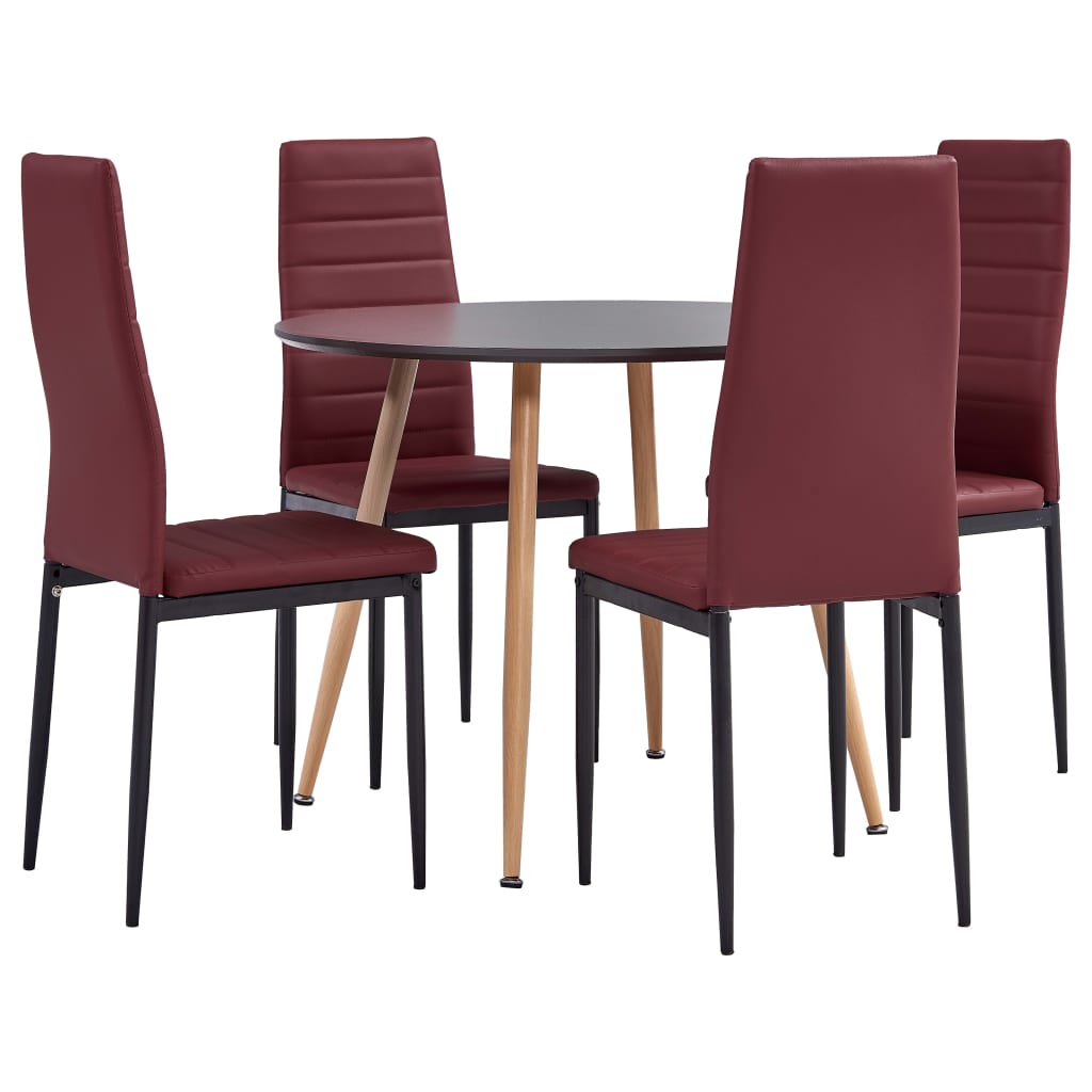 vidaXL Set mobilier de masă, 5 piese, roșu bordo, piele ecologică vidaxl.ro