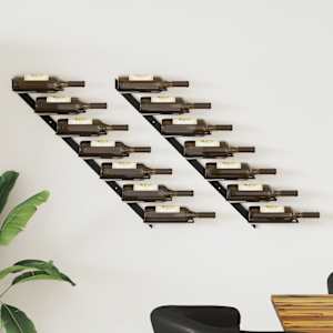 Stensko stojalo za vino za 14 steklenic 2 kosa črno kovinsko