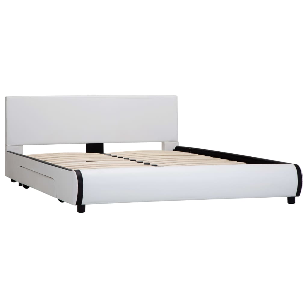 vidaXL Bed Frame with Drawers White Faux Leather 153x203 cm Queen Size