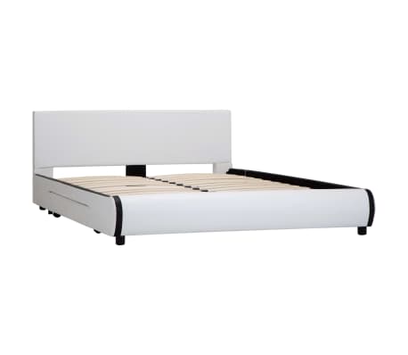 vidaXL Bed Frame with Drawers White Faux Leather 153x203 cm Queen Size