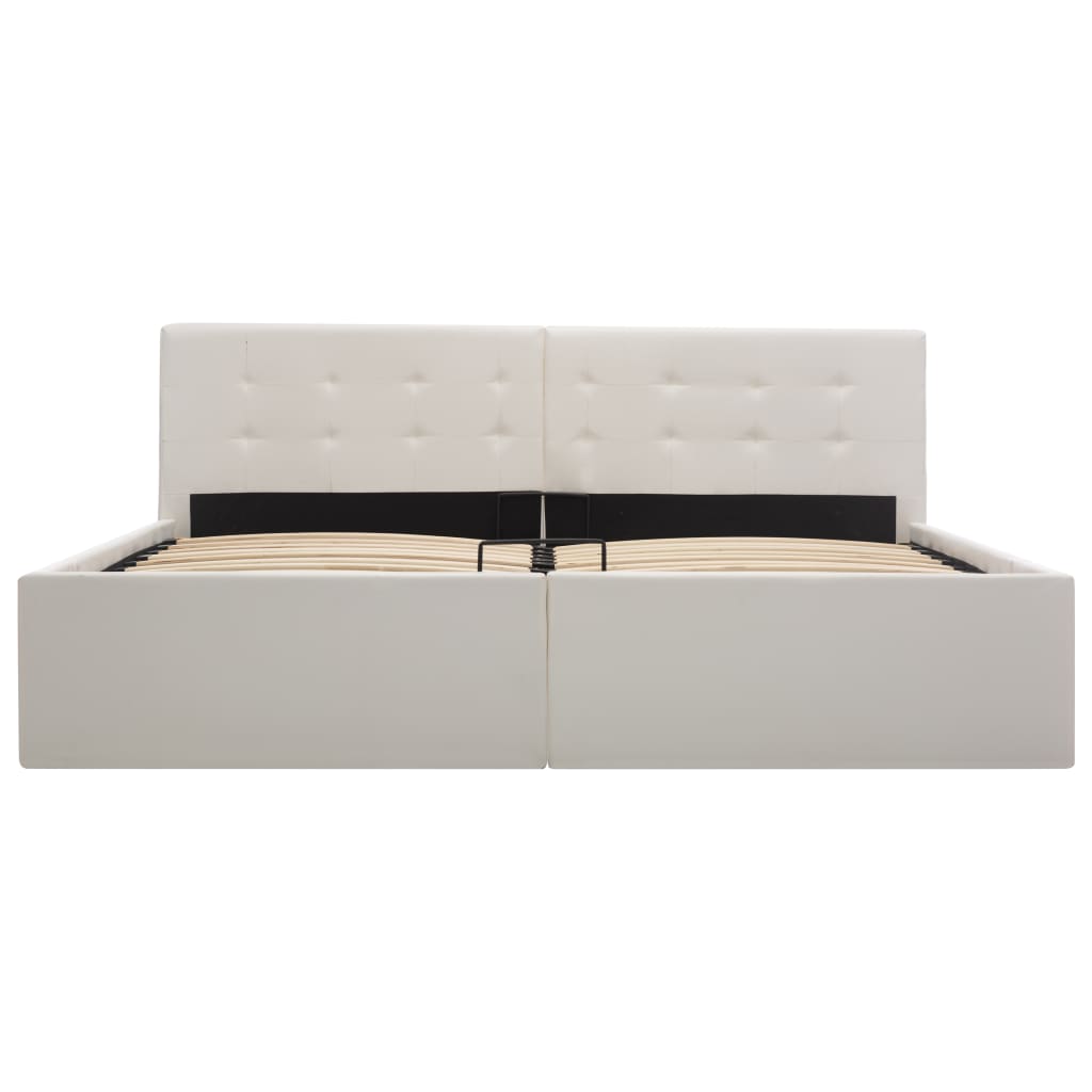 vidaXL Hydraulic Storage Bed Frame White Faux Leather 153x203 cm Queen Size