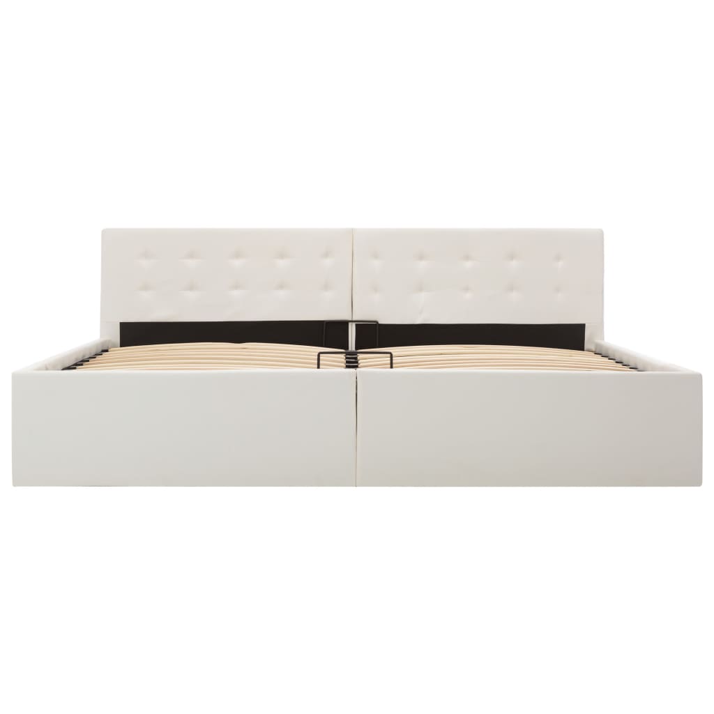 vidaXL Hydraulic Storage Bed Frame White Faux Leather 183x203 cm King Size