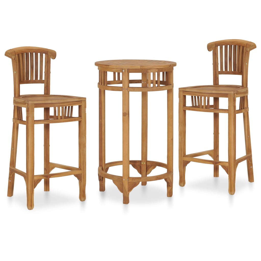 vidaXL 3-tlg. Gartenbar-Set Teak Massivholz