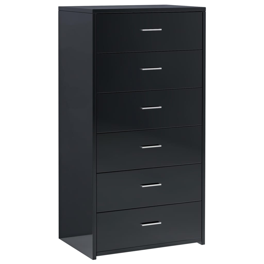 

vidaXL Sideboard with 6 Drawers High Gloss Black 19.7"x13.4"x37.8" Engineered Wood