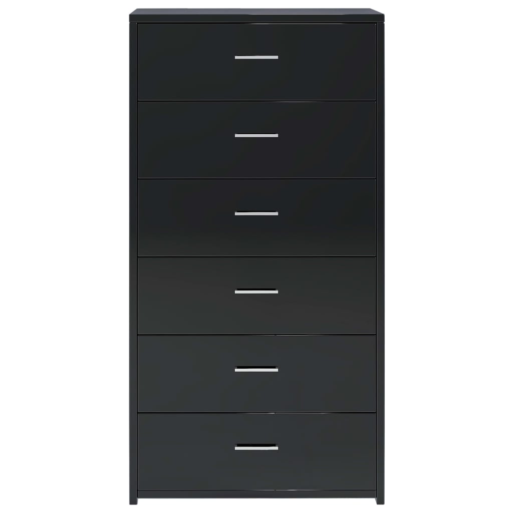 vidaXL Sideboard with 6 Drawers High Gloss Black 19.7"x13.4"x37.8" Engineered Wood