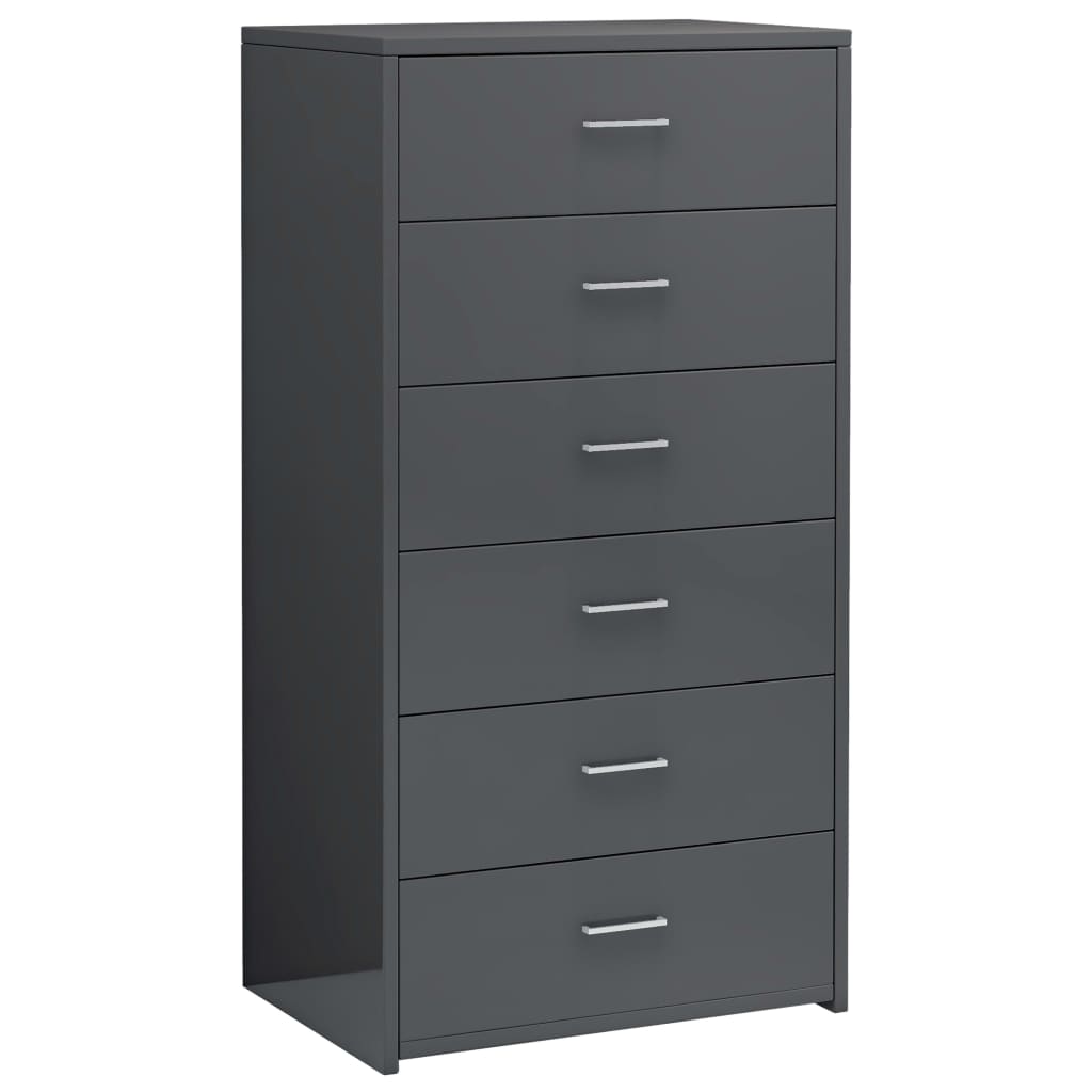 

vidaXL Sideboard with 6 Drawers High Gloss Gray 19.7"x13.4"x37.8" Engineered Wood