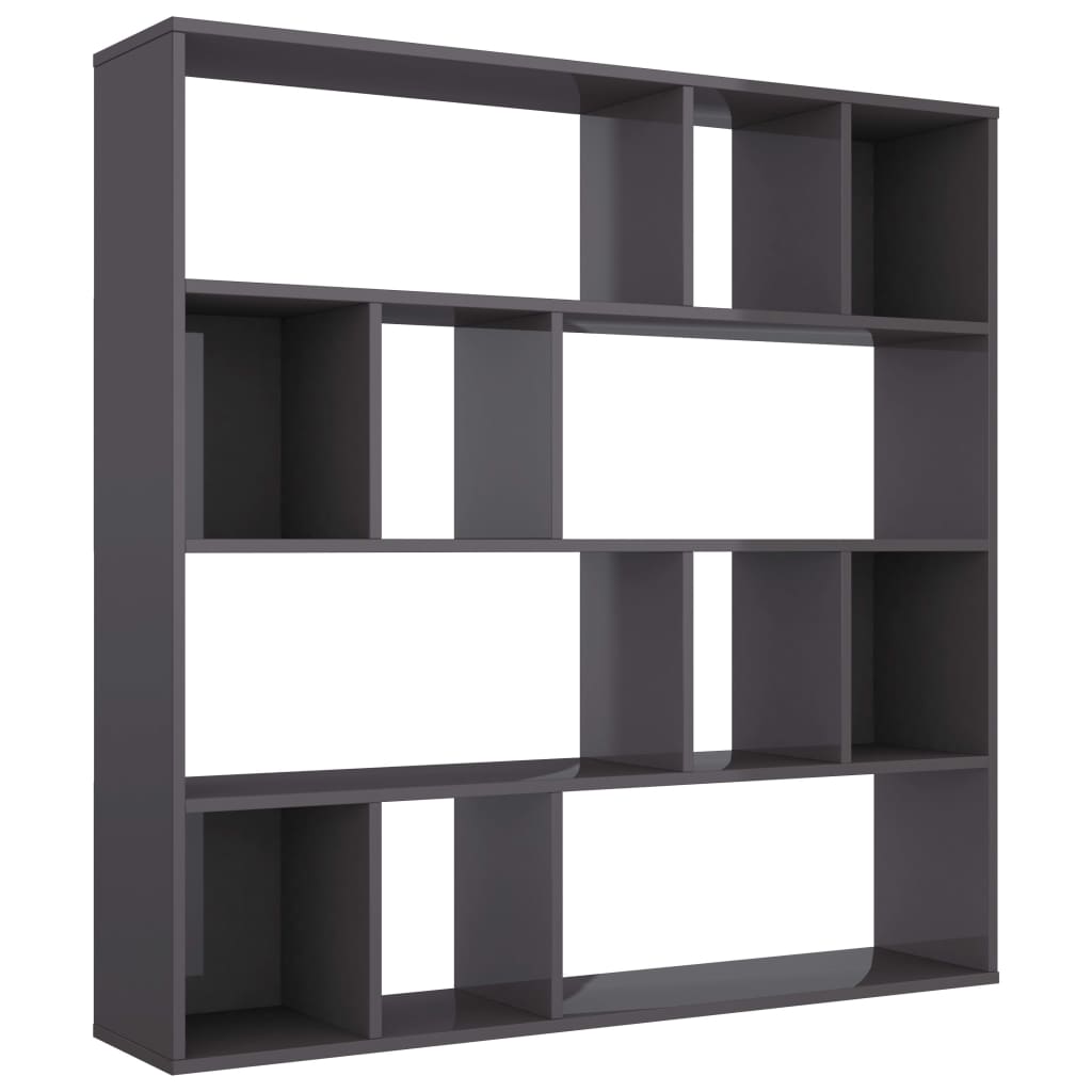 

vidaXL Room Divider/Book Cabinet High Gloss Gray 43.3"x9.4"x43.3" Chipboard