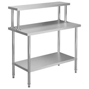 vidaXL k&ouml;&ouml;gi t&ouml;&ouml;tasapind riiuliga, 120x60x120 cm, roostevaba teras