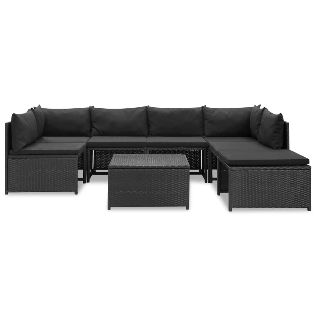 

vidaXL 8-delige Loungeset met kussens poly rattan zwart