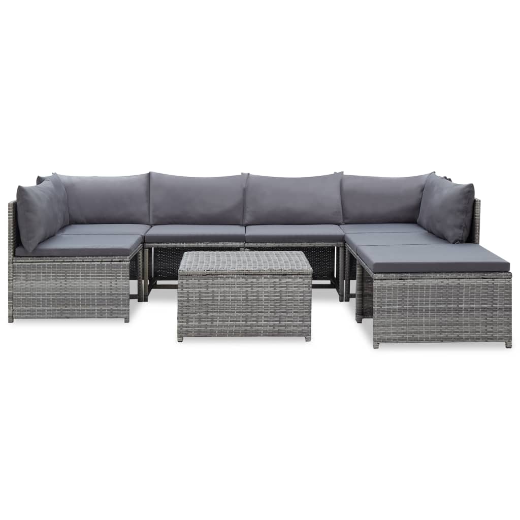 vidaXL 8-tlg. Garten-Lounge-Set mit Kissen Poly Rattan Grau