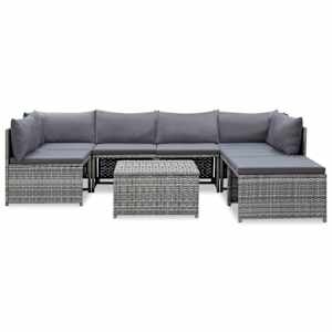 vidaXL Sodo baldų komplektas su pagalvėlėmis, 8 dalių, pilkas, ratanas