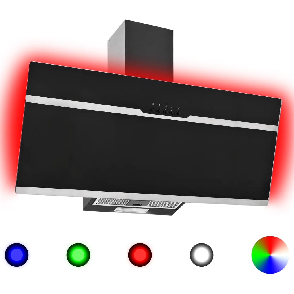 Rozsdamentes acél és edzett üveg RGB páraelszívó LED-del 90 cm 