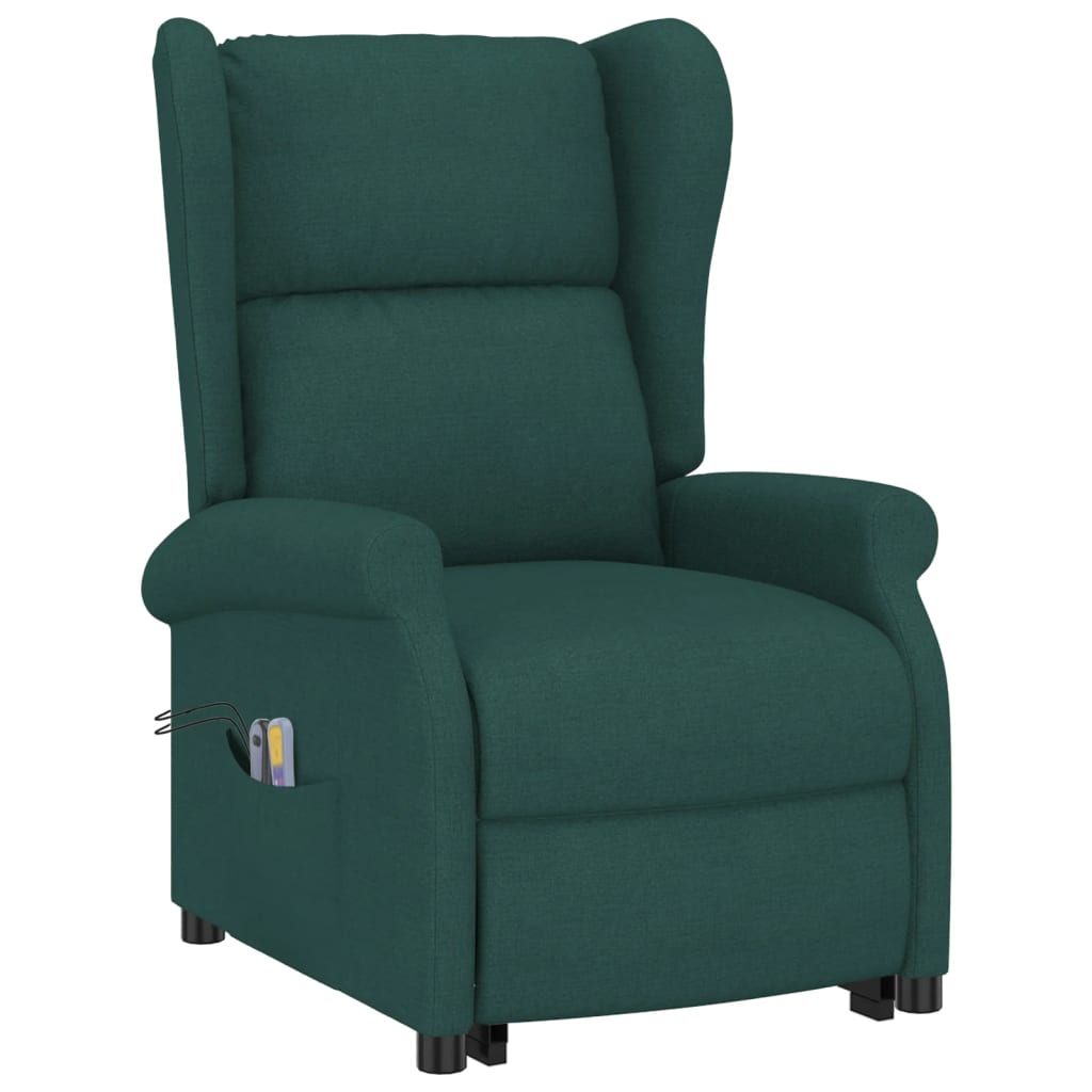 vidaXL Sillón de masaje elevable tela verde oscuro