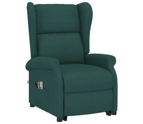 vidaXL Sillón de masaje elevable tela verde oscuro