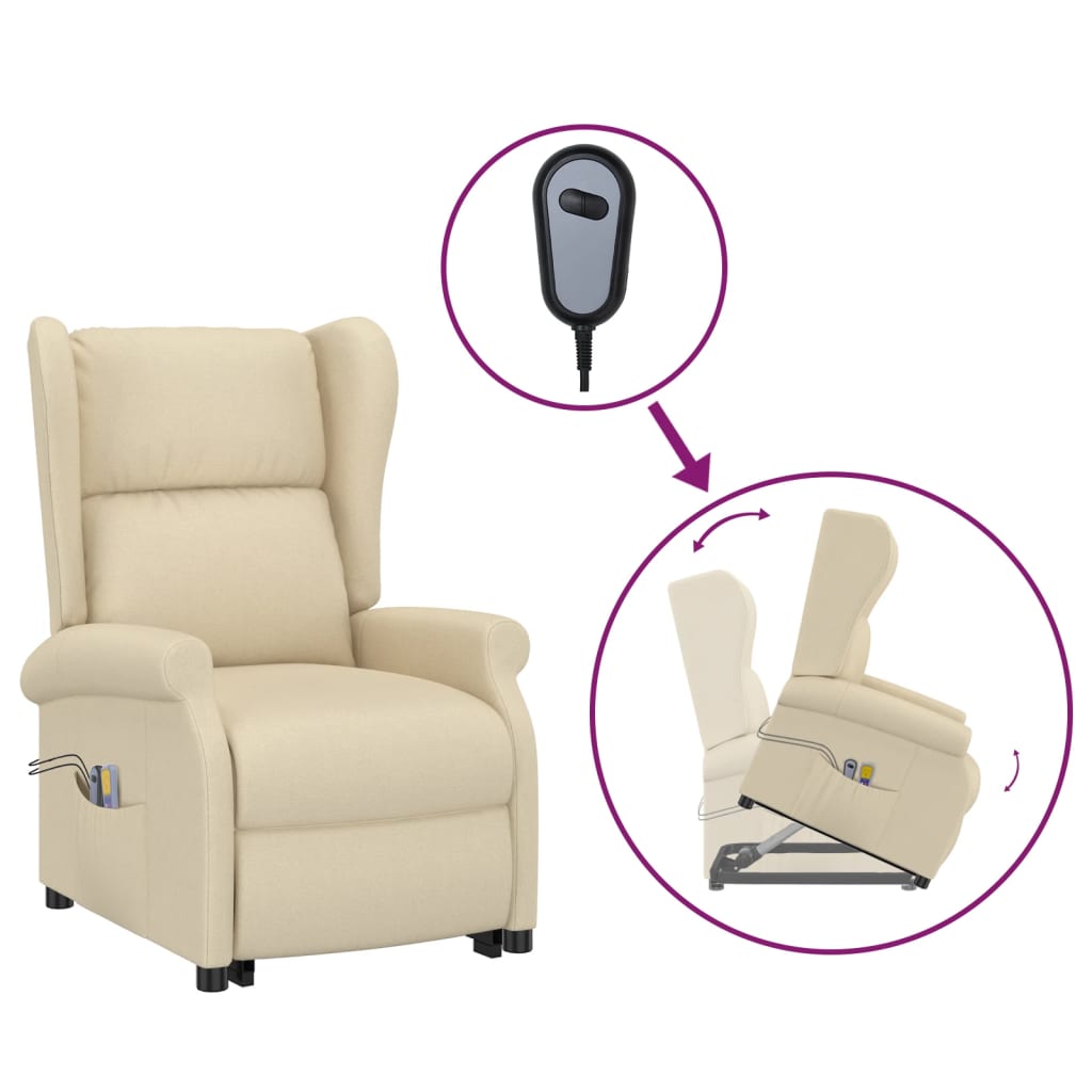 vidaXL Massagesessel mit Aufstehhilfe Creme Stoff