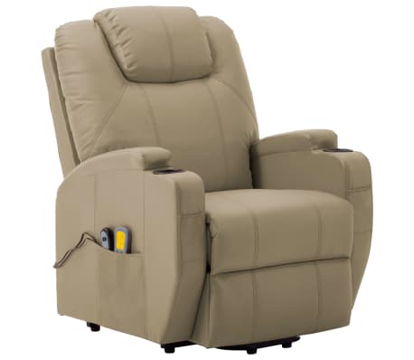 vidaXL Atsistojantis masažinis krėslas, kapučino spalvos, dirbtinė oda