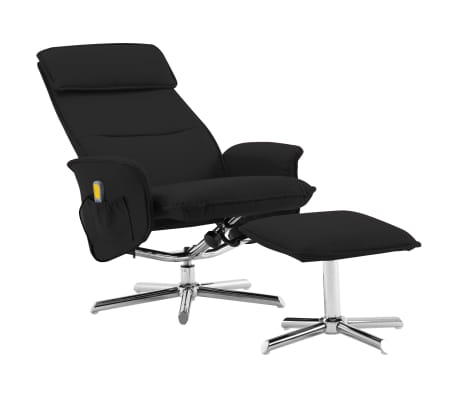 vidaXL masāžas krēsls ar kājsoliņu, atgāžams, melna mākslīgā āda