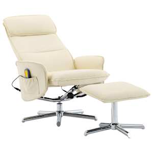 vidaXL Atlošiamas masažinis krėslas su pakoja, kreminis, dirbtinė oda