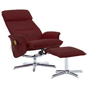 vidaXL Atlošiamas masažinis krėslas su pakoja, raudonas, dirbtinė oda