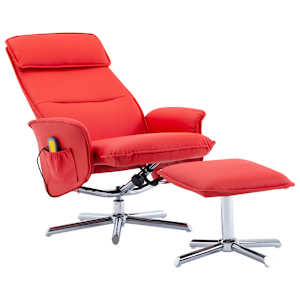 vidaXL Atlošiamas masažinis krėslas su pakoja, raudonas, dirbtinė oda