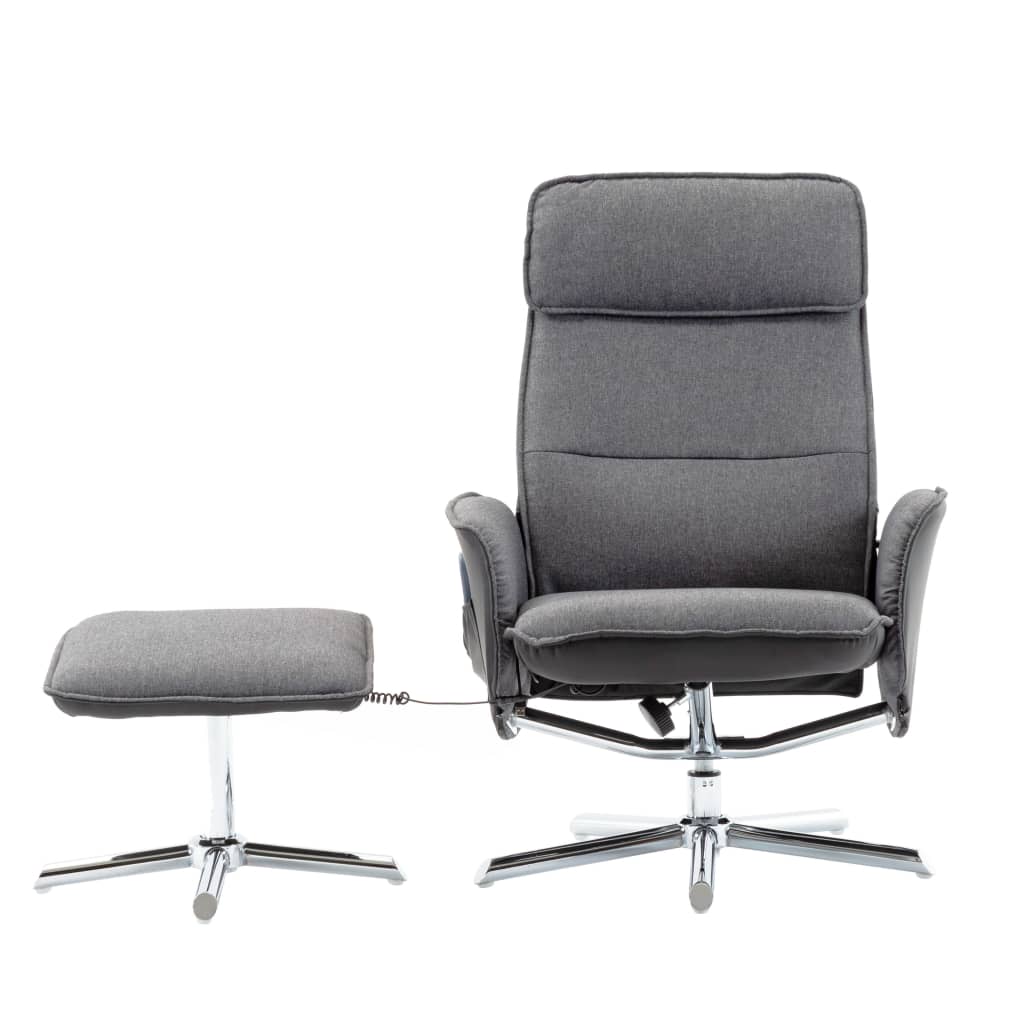 vidaXL Sillón reclinable de masaje con reposapiés tela gris y negro