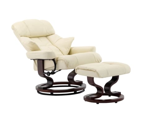 vidaXL Swivel Recliner with Ottoman Cream Faux Leather and Bentwood