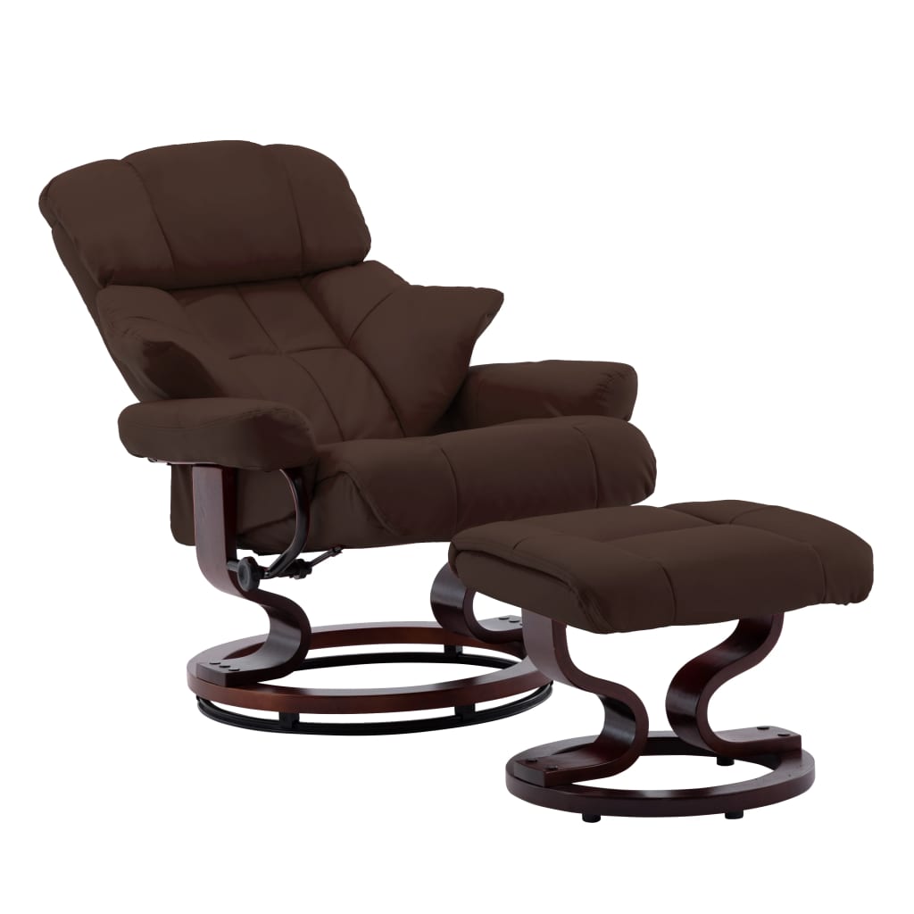 vidaXL Swivel Recliner with Ottoman Brown Faux Leather and Bentwood