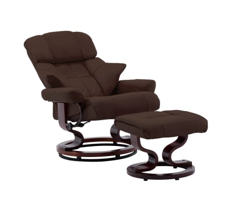 vidaXL Swivel Recliner with Ottoman Brown Faux Leather and Bentwood