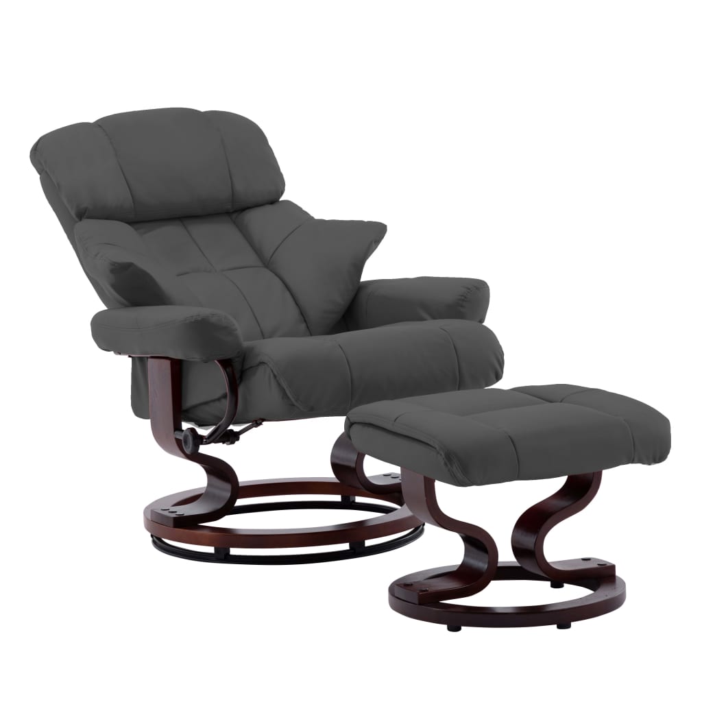 vidaXL Fauteuil avec repose-pied Anthracite Similicuir et bois courbé