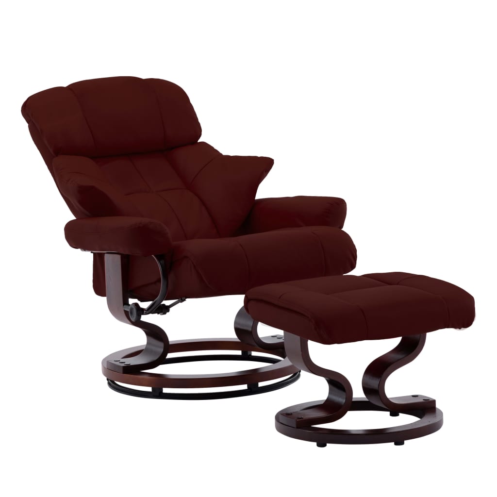 vidaXL atpūtas krēsls ar kāju soliņu, vīnsarkana mākslīgā āda, koks