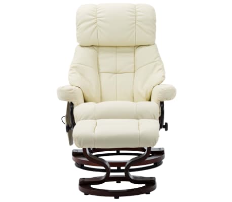 vidaXL Massage Reclining Chair Cream Faux Leather and Bentwood