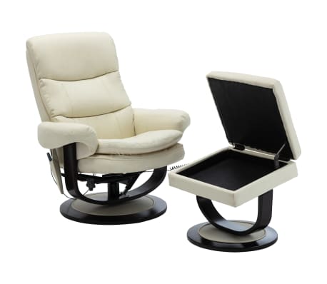 vidaXL Atlošiamas masažinis krėslas, kreminis, dirbtinė oda ir mediena