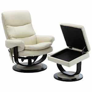 vidaXL Atlošiamas masažinis krėslas, kreminis, dirbtinė oda ir mediena