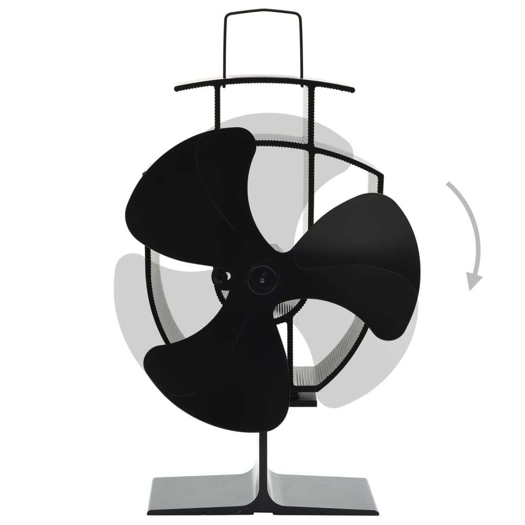 Fekete hővel meghajtott háromlapátos kandalló ventilátor 