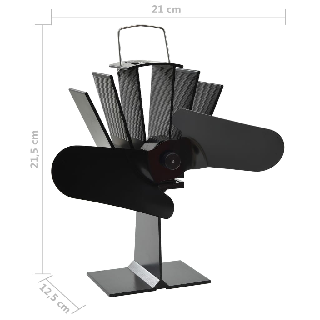 Fekete hővel meghajtott kétlapátos kandalló ventilátor 