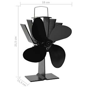 Teplem poháněný ventilátor na kamna 4 lopatky černý - obrázek 7