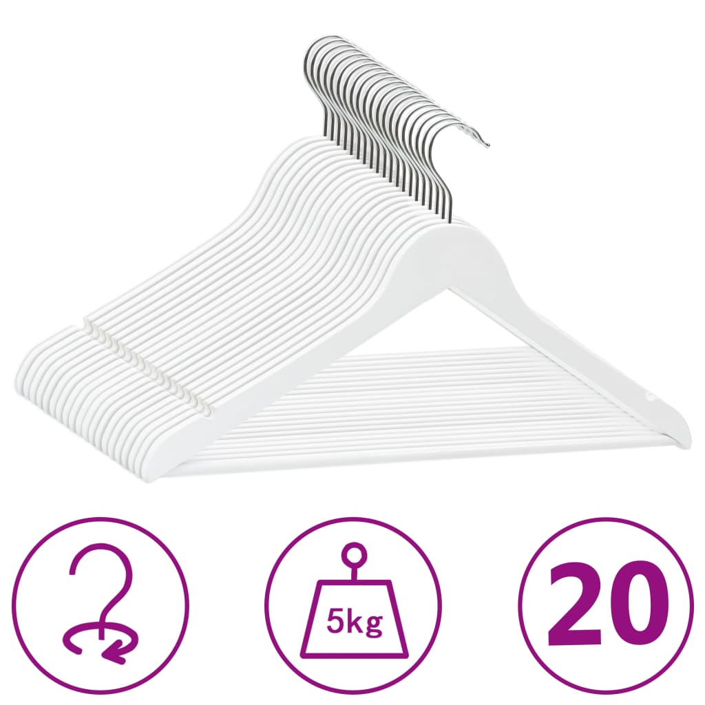Image of vidaXL 20 pcs Clothes Hanger Set Non-slip White Hardwood