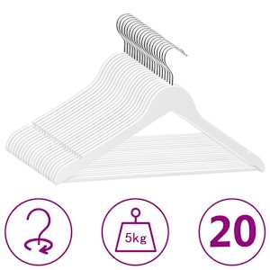 Obešalniki 20 kosov nedrseči beli iz trdega lesa