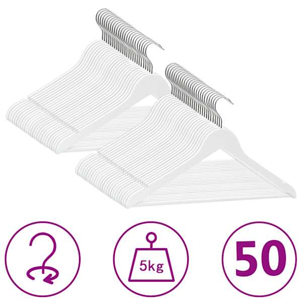 vidaXL 50 tk riidepuud, libisemiskindel, valge lehtpuit
