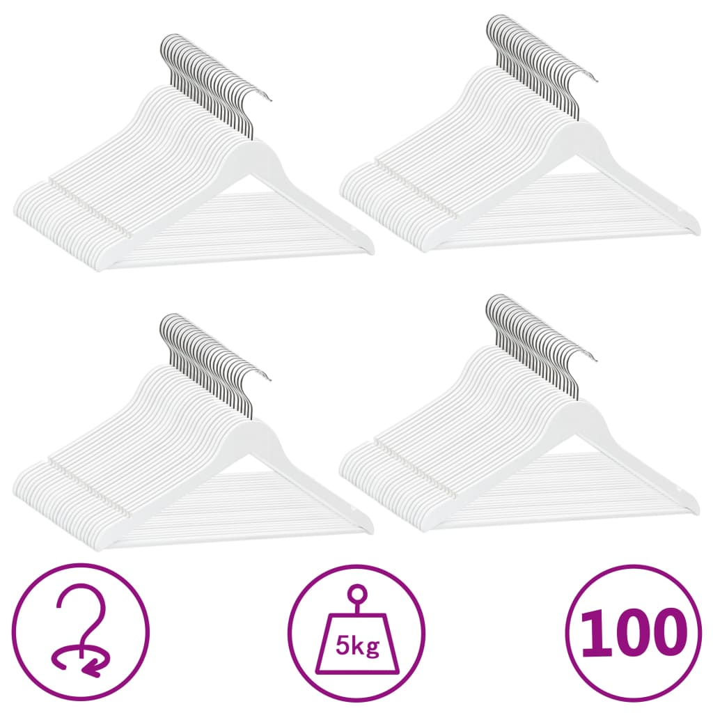 Image of vidaXL 100 pcs Clothes Hanger Set Non-slip White Hardwood