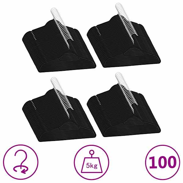 vidaXL 100 tk riidepuud, libisemiskindel, must, samet