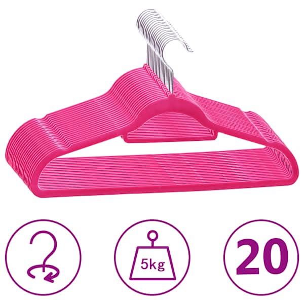 vidaXL 20 tk riidepuud, libisemiskindel, roosa, samet